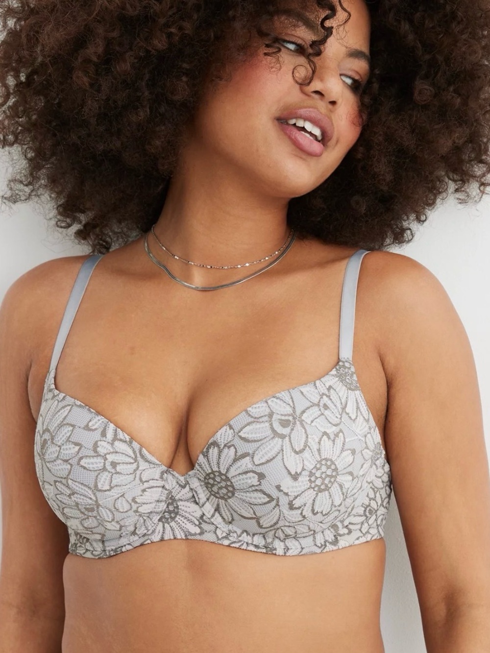 American Eagle aerie Sunnie Cross Dye Bloom Lace Demi Push Up Bra 40D radiance